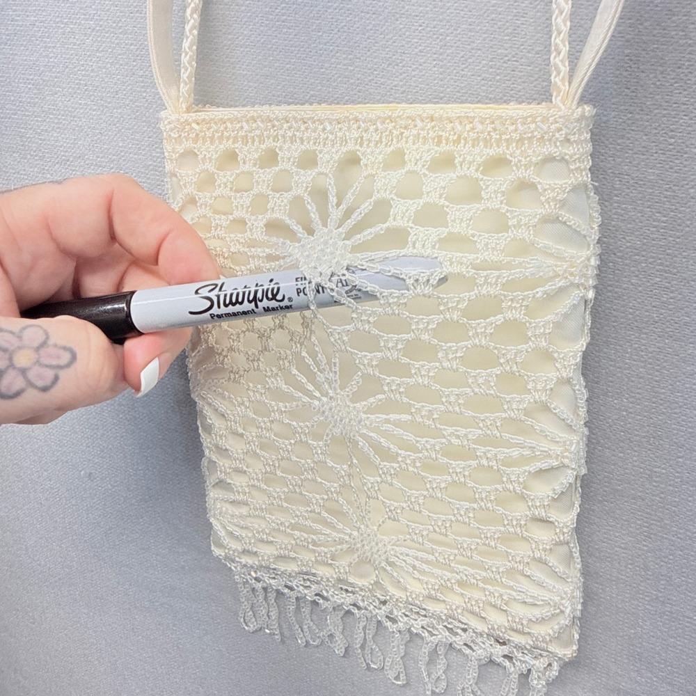 Vintage 90s/Y2K Ivory Beaded Satin Party Purse Handbag Women Bridal Bag Formal - Picture 4 of 12